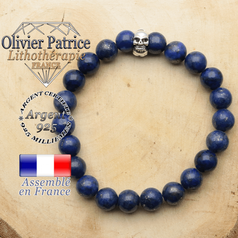 bracelet tete de mort avec sa pierre naturelle en lapis lazuli