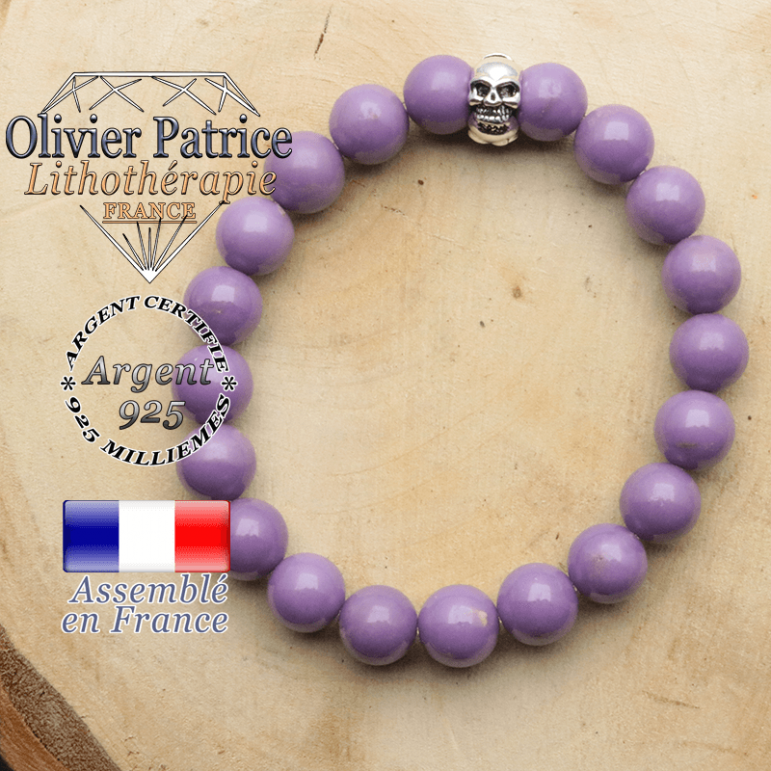 bracelet tete de mort avec sa pierre naturelle en phosphosiderite