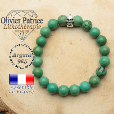 bracelet tete de mort avec sa pierre naturelle en turquoise tibet