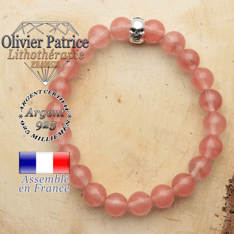 bracelet tete de mort avec sa pierre naturelle en tourmaline pasteque