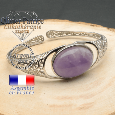 Bracelet argent 925 en forme de toile d'araignée en pierre naturelle en amethyste