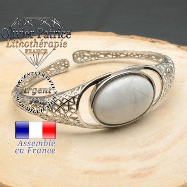 Bracelet argent 925 en forme de toile d'araignée en pierre naturelle en howlite
