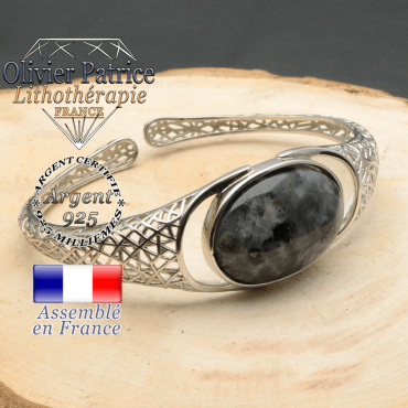Bracelet argent 925 en forme de toile d'araignée en pierre naturelle en larvikite