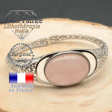 Bracelet argent 925 en forme de toile d'araignée en pierre naturelle en quartz-rose