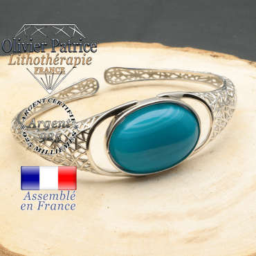 Bracelet argent 925 en forme de toile d'araignée en pierre naturelle en agate bleue a bande