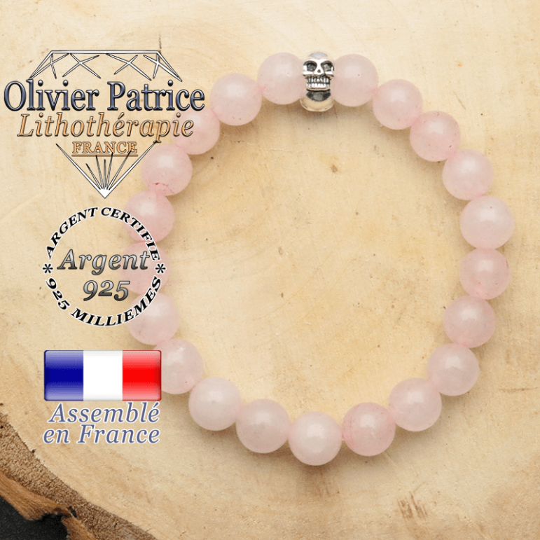 Bracelet argent 925 en forme de toile d'araignée en pierre naturelle en quartz rose