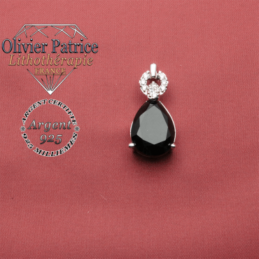 Pendentif onyx naturel et argent 925 en forme de goutte surmonté d'un anneau brillant