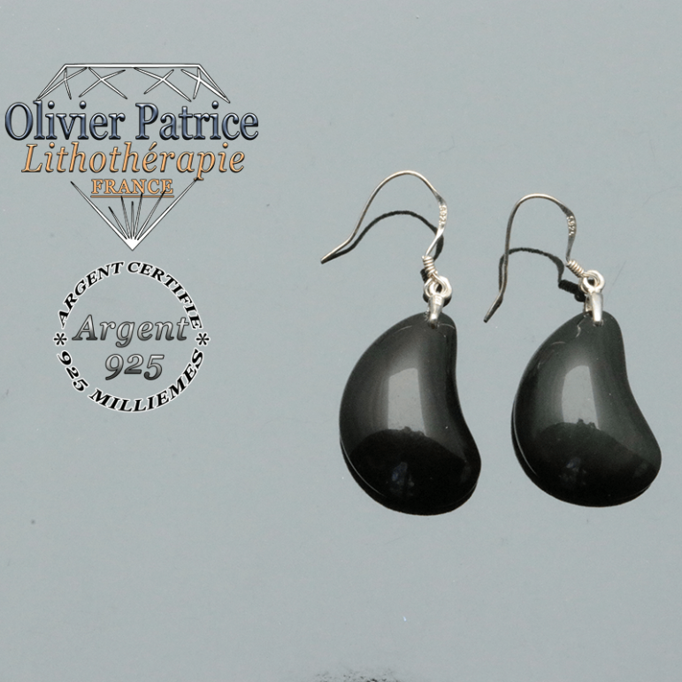 Boucles d'oreilles lune et argent 925 en obsidienne naturelle