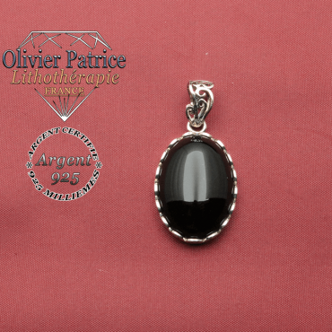 Pendentif en pierre naturelle onyx et argent 925 en forme de médaille ovale