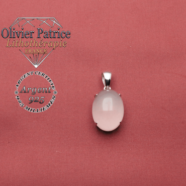 Pendentif argent 925 ovale composé d'une pierre naturelle de quartz rose