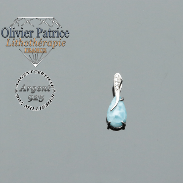 Pendentif goutte d'eau argent 925 en larimar naturel