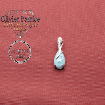 Pendentif en pierre naturelle larimar en forme de goutte d'eau et en argent 925