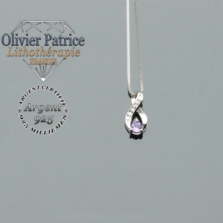 Pendentif noeud en argent 925 avec une pierre naturelle améthyste