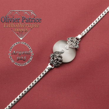 Bracelet fleurs en argent 925 et pierre naturelle d'opale