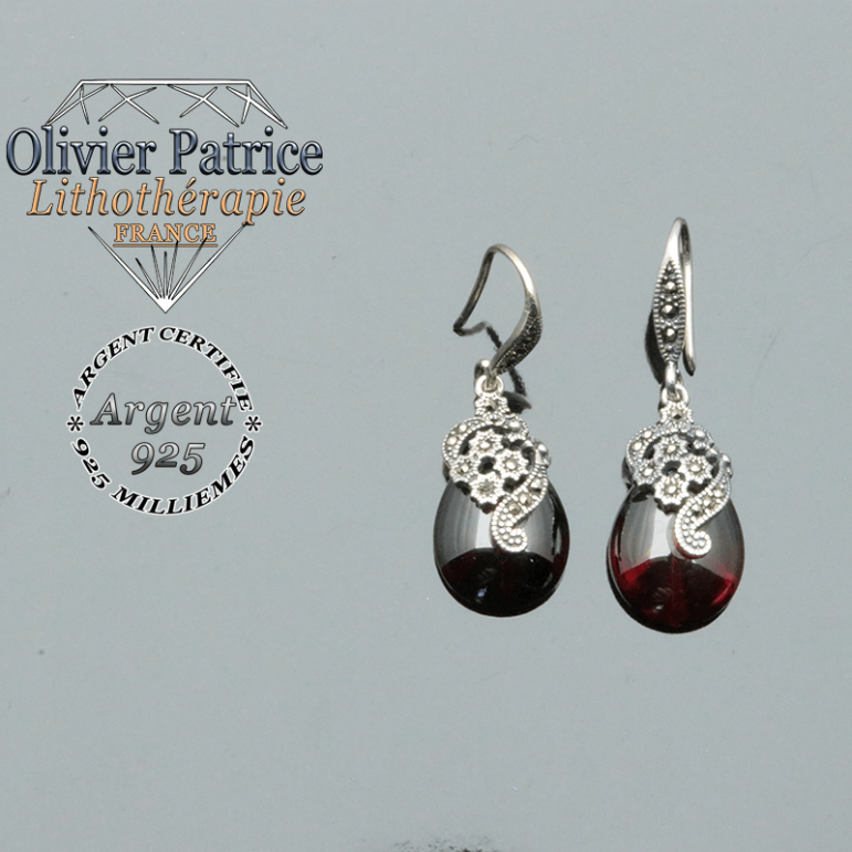 Boucles D'oreilles Grenat Bordeaux Et Argent 925 - Pendantes Dormeuses - Neuf Sans Emballage