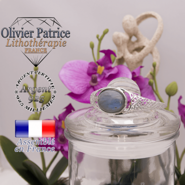 Bracelet toile araignée jonc ouvert argent et labradorite pour femme