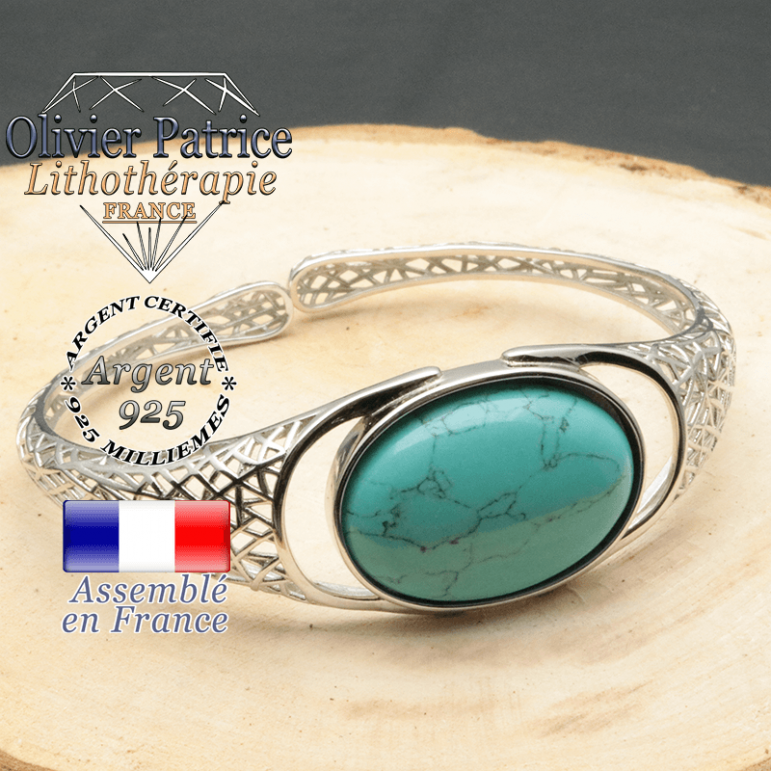 Bracelet monté avec une turquoise pierre naturelle en forme de toile d'araignée style jonc argent femme