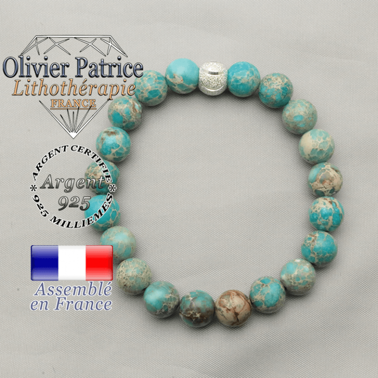 Bracelet agate dentelle et boule smiley sourire argent 925