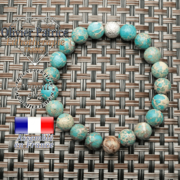 Bracelet agate dentelles naturelles et fini avec un appret boule strass unie en argent 925
