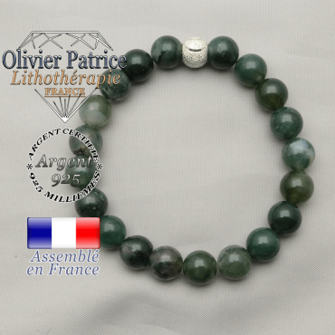 Bracelet femme agate mousse naturelle et son appret boule strass qui sourie
