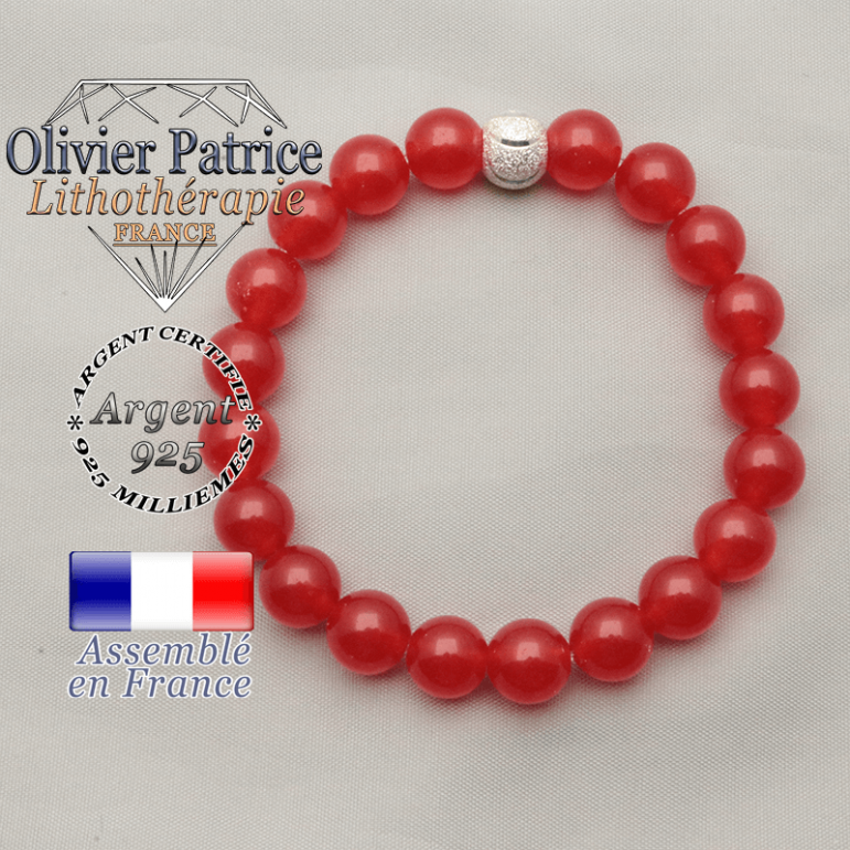 Bracelet sourire strass en argent 925 et ses pierres roulées naturelles agate rouge