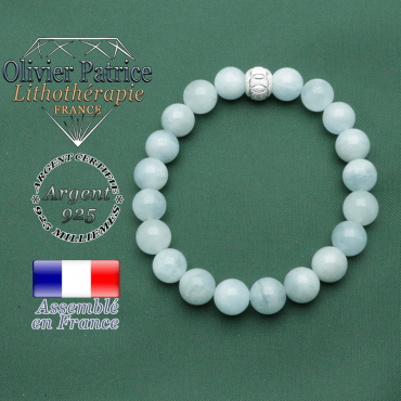 Bracelet jeux olympique pour femme en argent 925 et aigue marine naturelle symbole des JO