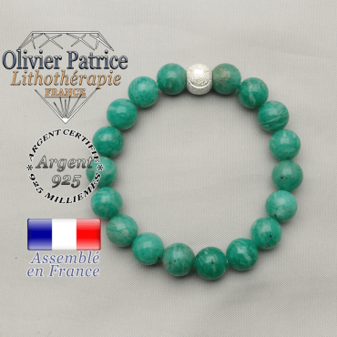 Bracelet tout sourire amazonite de Russie naturel avec strass smiley argent 925