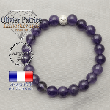 Bracelet femme argent 925 avec des améthystes, pierres naturelles, monté avec une boule strass brillante en argent 925 sourire