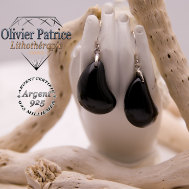 Boucles d’oreilles lune en obsidienne et argent 925