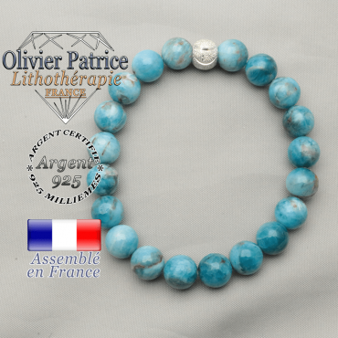 Bracelet apatite naturelle en argent 925 avec sa boule strass au sourire gravé