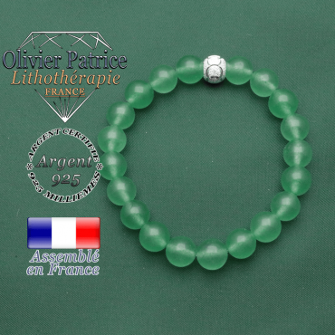 Bracelet en aventurine femme verte et naturelle avec boule argent 925 strass des jeux olympiques JO