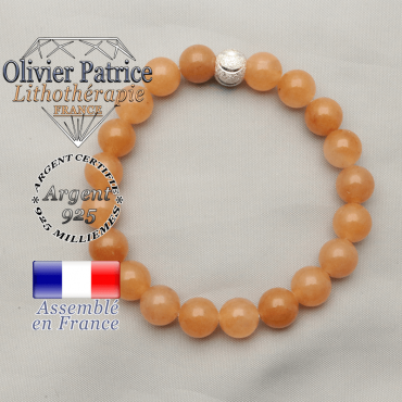 Bracelet aventurine orange pour femme monté avec un appret rond strass brillante et sourire smilé en argent 925