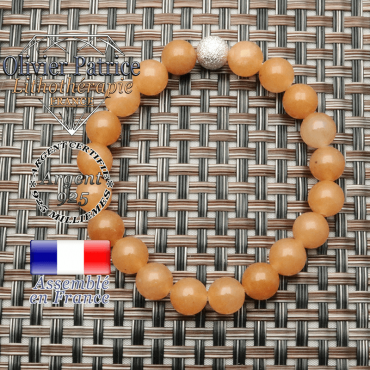 Bracelet femme de pierres naturelles aventurine orange et sa boule strass brillante en argent 925