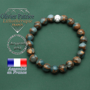 Bornite naturelle monté sur un bracelet femme avec une boule strass JO des jeux olympiques en argent 925