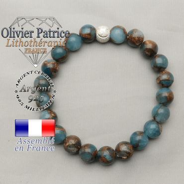 Boule strass sourire argent 925 monté avec des bornites bleus et or naturelles pour bracelet femme