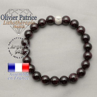 Bracelet argent 925 pour femme sourire avec son apprêt strass uni et ses pierres grenat naturelles
