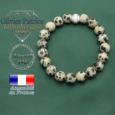 Bracelet femme dalmatien jaspe et strass sportif avec anneau JO