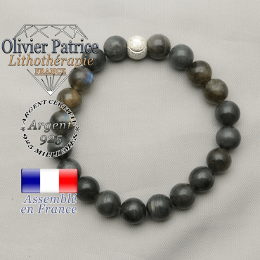 Bracelet femme labradorite naturelle et smiley finition argent 925 pour ramener le sourire