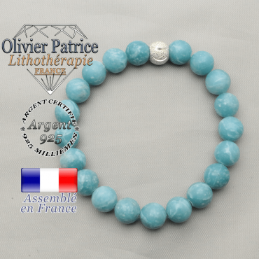 Bracelet smiley sourire finie en argent 925 avec pierres naturelles de larimar pour femme