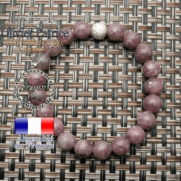 Lépidolite naturelle montée en bracelet avec finition strass unie argent 925