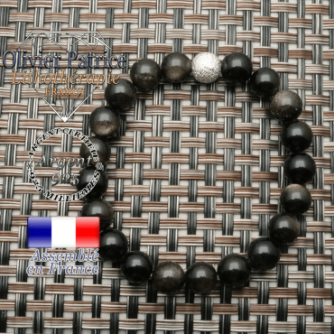Obsidienne dorée montée en bracelet femme argent 925 avec boule unie strass