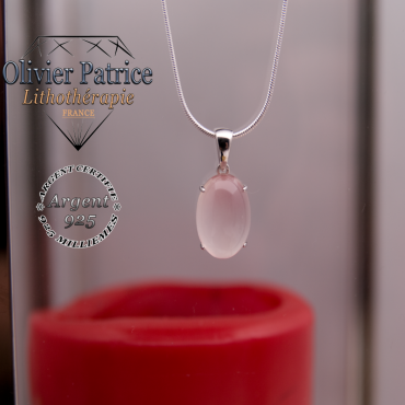 Pendentif quartz rose pierre ovale en argent 925