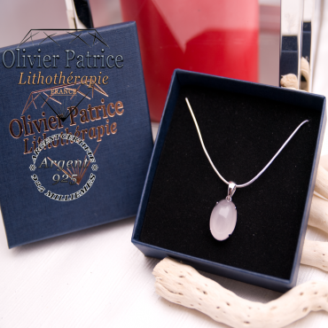 Pendentif quartz rose pierre ovale en argent 925