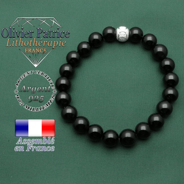 Bracelet spécial JO pour femme et équipe féminine de sport en argent 925 et pierre naturelle obsidienne