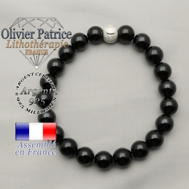 Bracelet tout sourire en argent 925 et boule brillante avec perles obsidienne naturelles