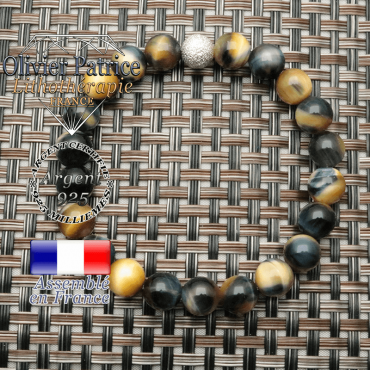 Bracelet naturel oeil de faucon tigre bleu en 8 mm avec strass unie ronde