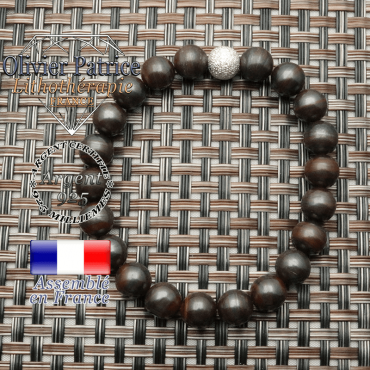 Bracelet naturel oeil de fer pour femme avec strass ronde 8 mm argent 925 unie