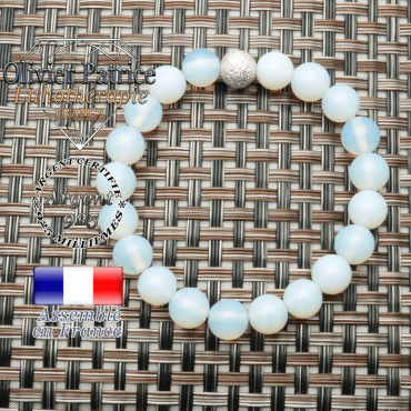 Bracelet naturel opale 8 mm avec boule strass argent 925 unie