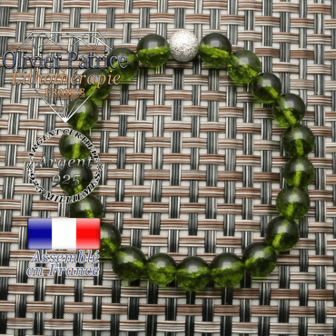 Bracelet naturel péridot femme et boule unie strass argent 925