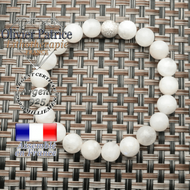 Bracelet en pierre de lune naturelle et boule strass unie argent 925